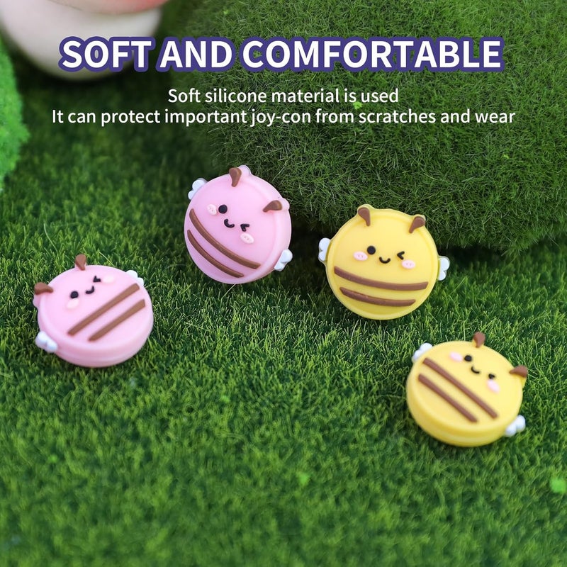 FlyingMage Switch Joycon Thumb Grips Caps, 4 PCS Cute Kawaii 3D Silicone Analog Thumbstick Button Cover Compatible with Nintendo Switch Lite/OLED Joystick Caps (Pink+Yellow Bee) - Image 3